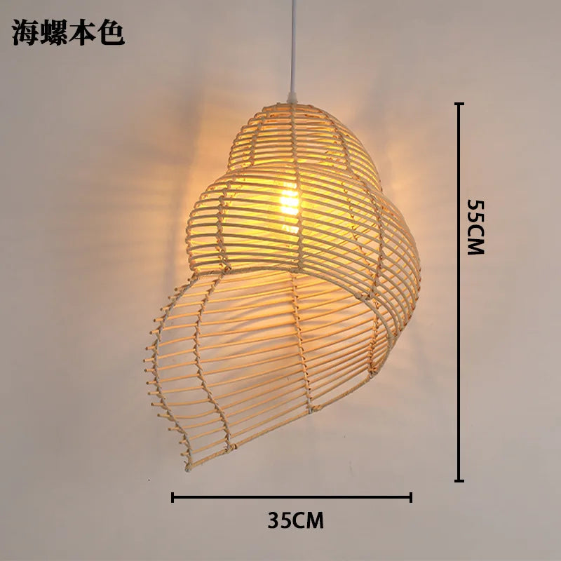 lampe suspendue marron clair rattan tressé moderne rustique chaîne métallique
