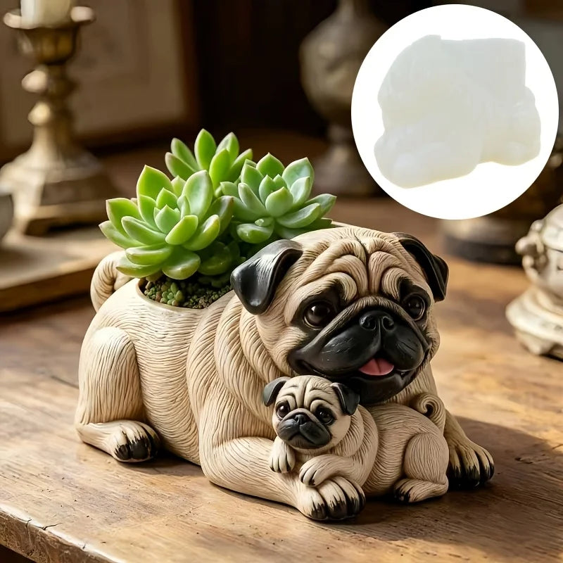 moule silicone cache pot forme chien réaliste sculpture plante succulente décoration jardin intérieur beige