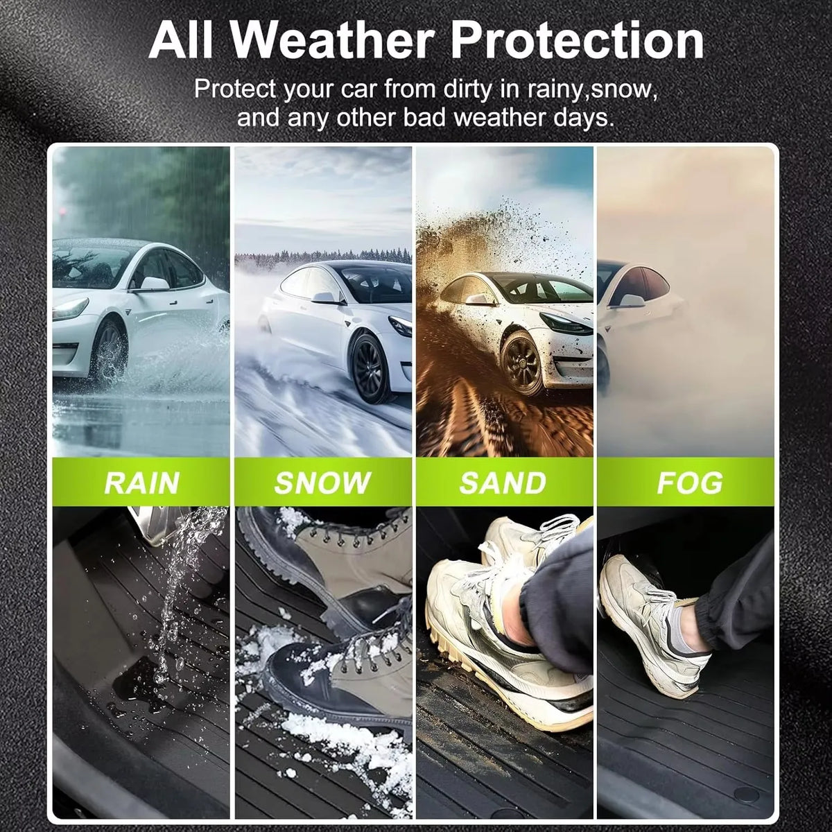 tapis sol voiture tesla model noir rayures horizontales moderne clips protection pieds