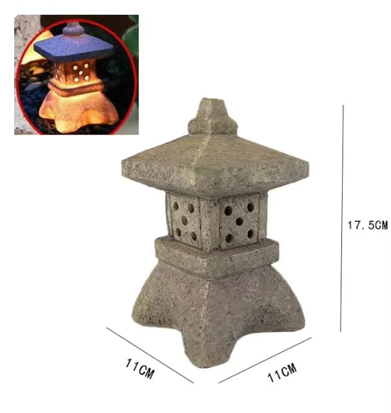 lanterne traditionnelle gris texture granitée détails sculptés japonais lampe led base graniteextérieur jardin