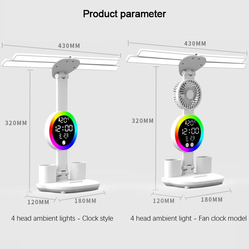lampe rechargeable led moderne horloge ventilateur blanc multifonctionnelle tasses stylos rubik cube figurine chien