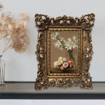 cadre photo résine opaque baroque floral vintage or beige blanc