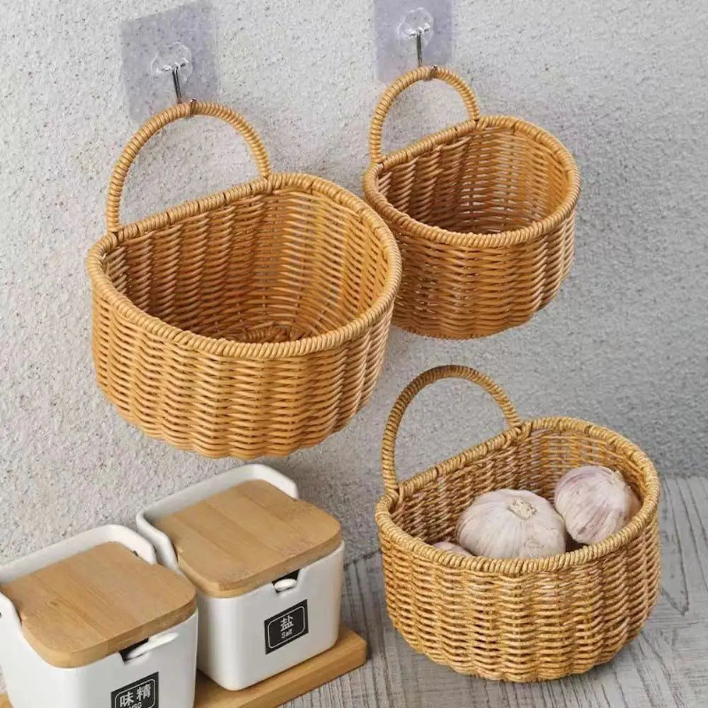 panier osier tressé réutilisable anse accroches murales rangement fruits légumes rustiqueintérieurDecorationBohemeChampetre