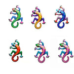 figurine lézard rouge rose vert jaune bleu artisanal métal décoration murale extérieure jardin