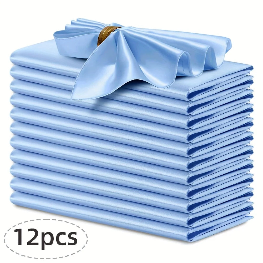 serviettes satin élégantes 30x30cm 12pièces bleumarine vertfoncé roseblanc modernes clipsdorés