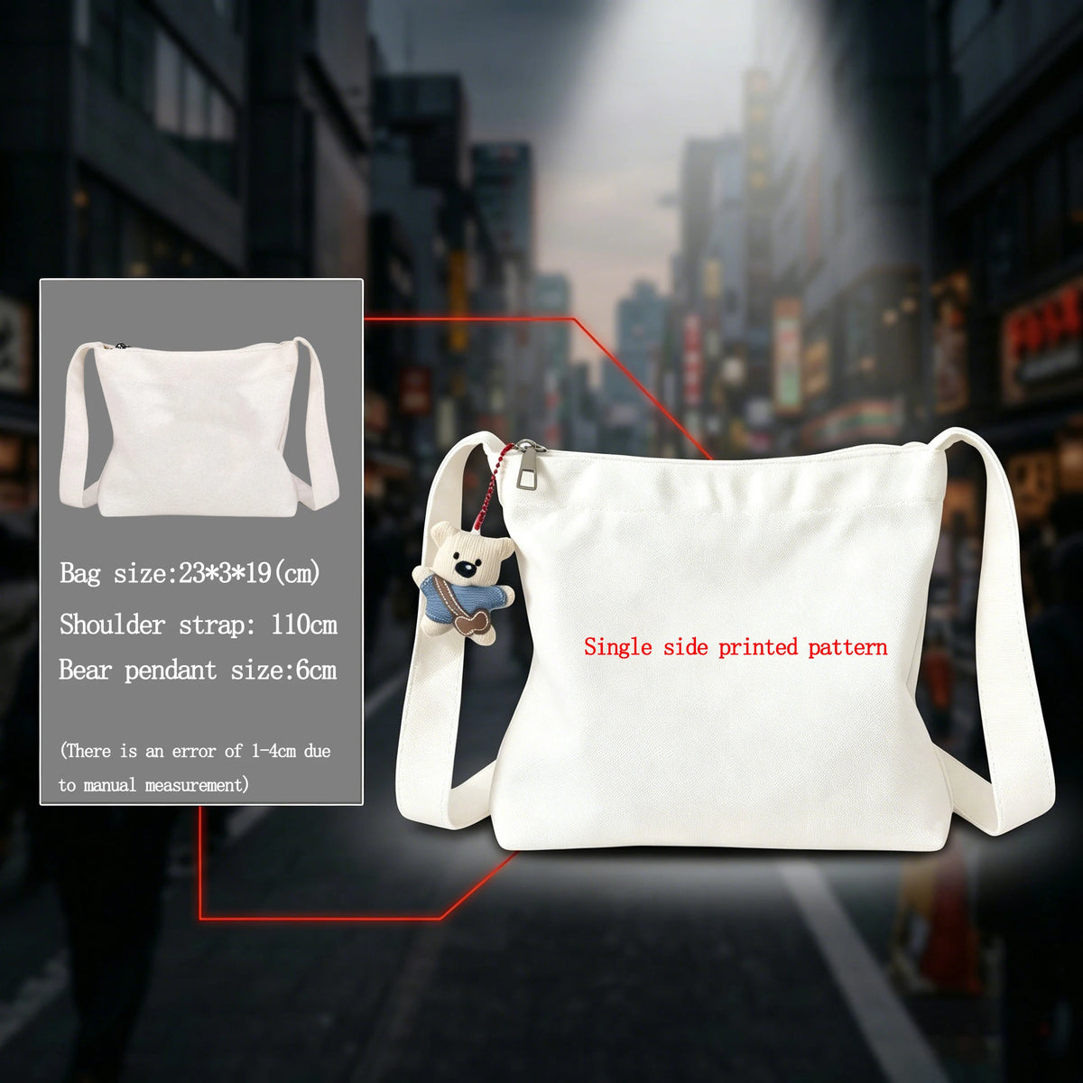 sac bandoulière toile blanc pikachu anime ours peluche grande capacité sac main