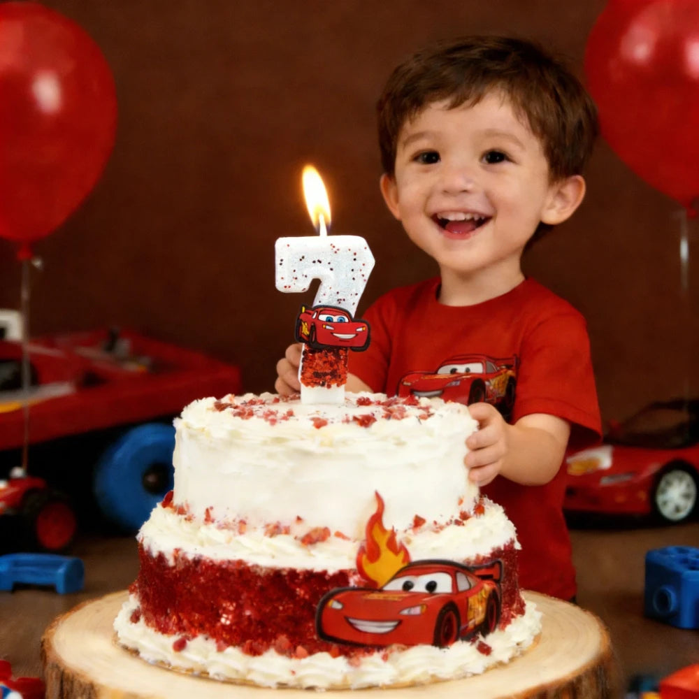 bougie numérique anniversaire lightning mcqueen disney glitter voiture forme chiffre blanc rouge