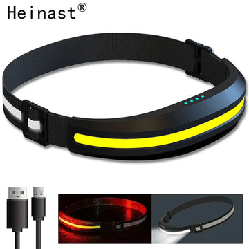 lampe frontale led rechargeable modes lumière rouge blanche étanche camping pêche sangles ajustables sport
