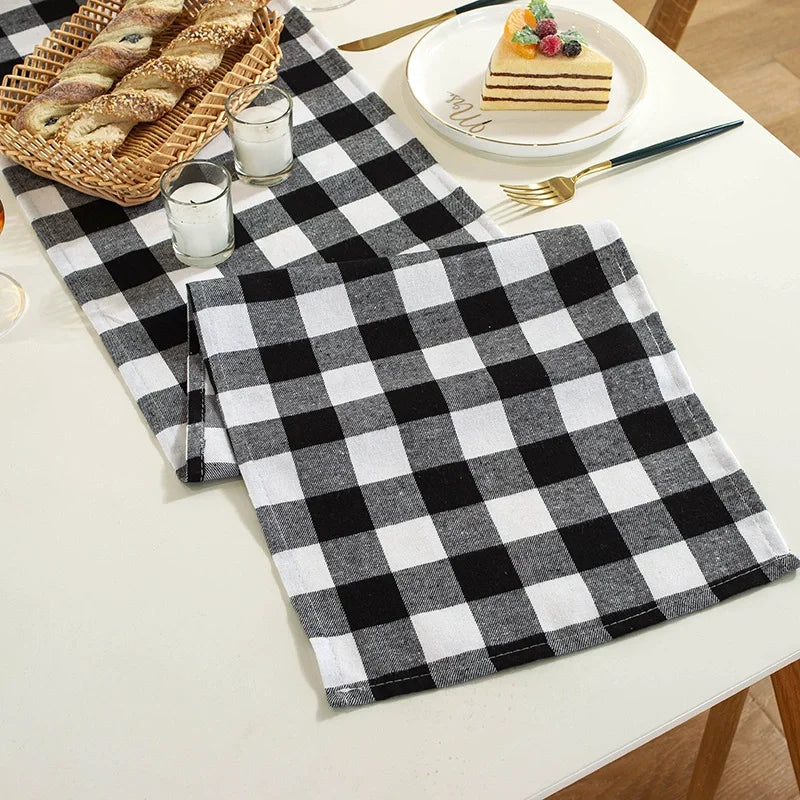 table cheminement carreaux écossais vert rouge blanc hiver noël classique polyester coton