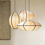 suspension moderne tissu blanc motif géométrique opaque chambre salon lumière led pendentif