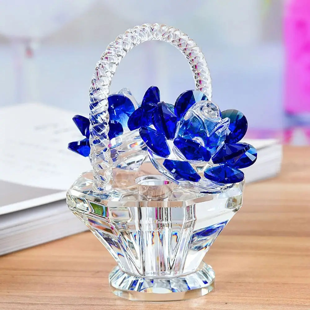 décoration florale cristal transparent rouge violet vert jaune blanc élégante figurine panier fleurs