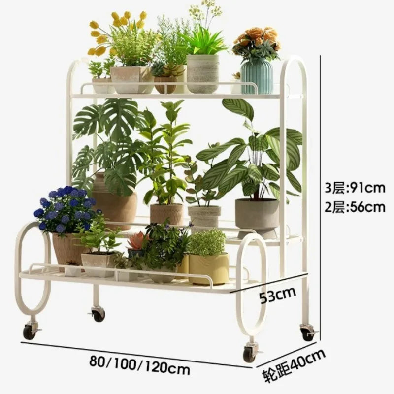 étagère métal mobile moderne roulettes blanc noir plante pot extérieur assemblage facile