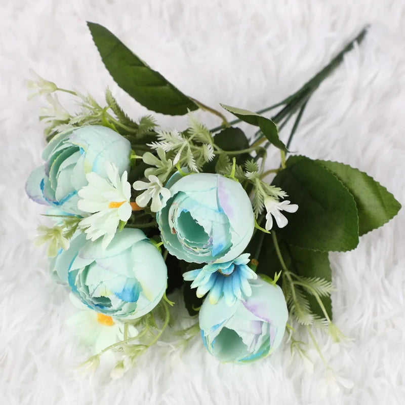 décoration intérieure bouquet fleurs artificielles roses blanches feuilles vertes modernes 29cm 3pcs