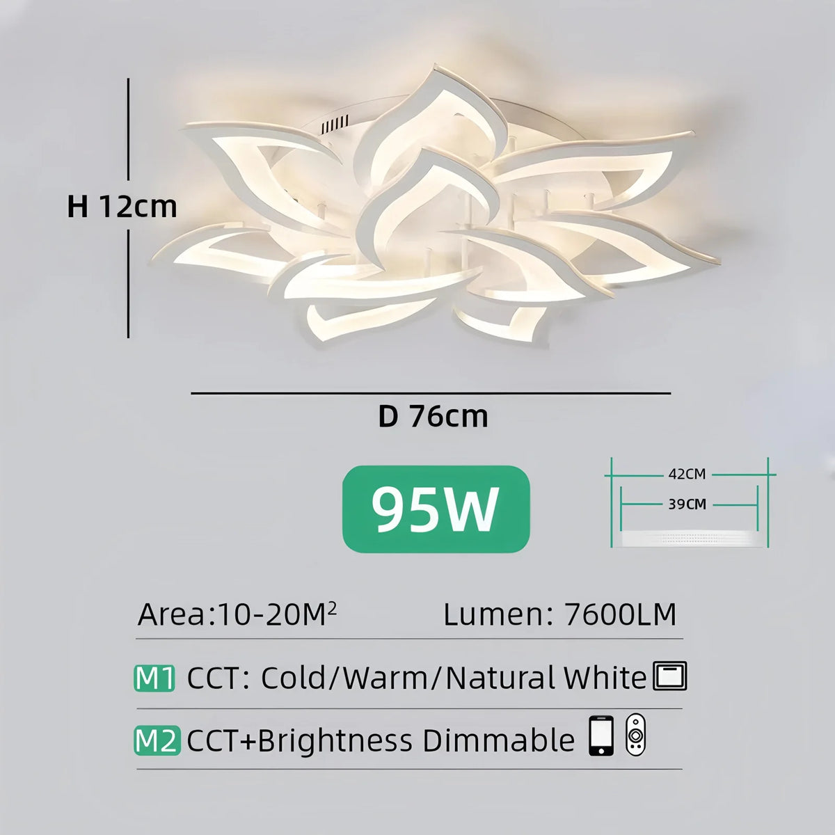plafonnier led blanc feuilles stylisées contemporain télécommande opacité éclairage quotidien monté surface