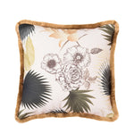 housse coussin coton fleur blanche motif floral vert beige élégante décorative carrée 45x45cm 55x55cm