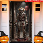 décoration murale halloween poster clown macabre citrouille squelette toile d'araignée gris rouge noire