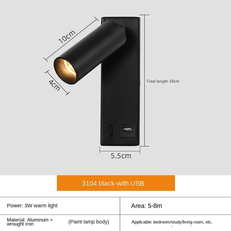lampe murale moderne port usb noir blanc bronze fixée mur