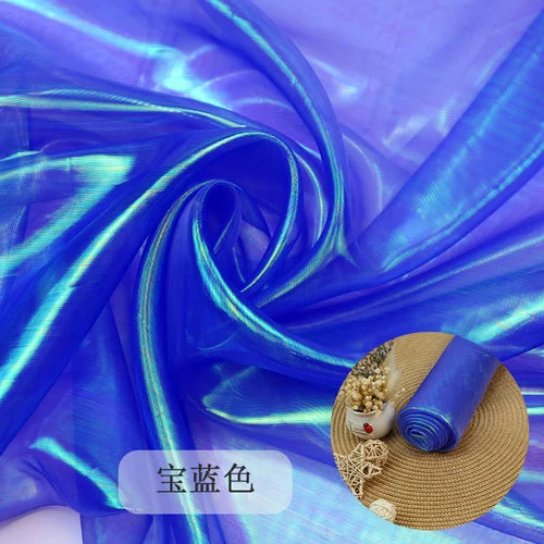 tissu iridescent multicolore rayures ondulées effet holographique semi transparent moderne élégant polyester respirant mètre