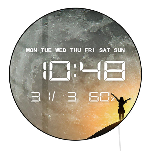 horloge murale numérique moderne horloge digitale paysage coucher soleil effet lunaire déco chambre salon