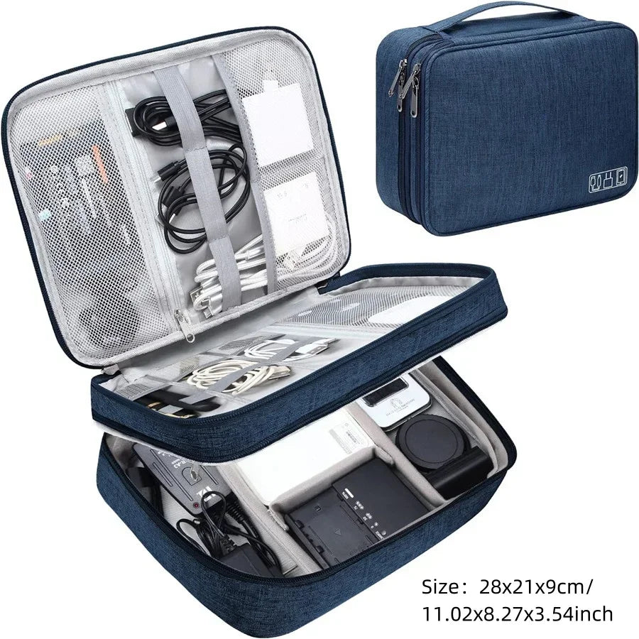 Sac bandoulière gris tissu uni pratique zipper bijoux accessoires chargeur câbles montres