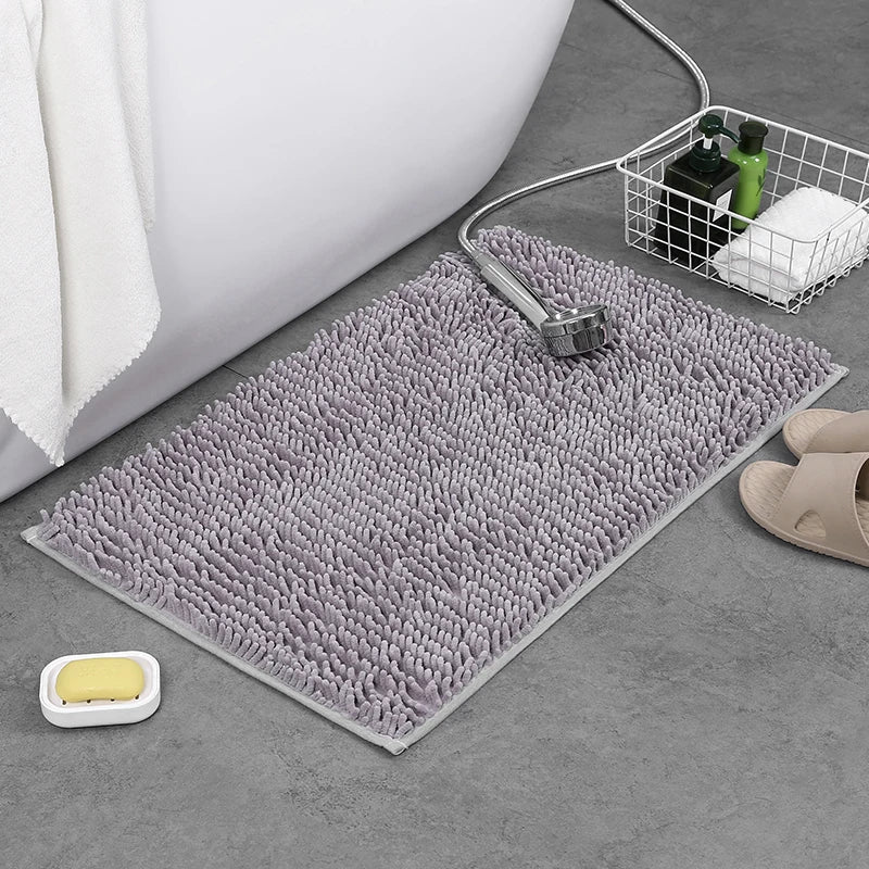 tapis bain polyester antidérapant gris vert bleu moderne bouclé 40x60cm cuisine salle bain prière