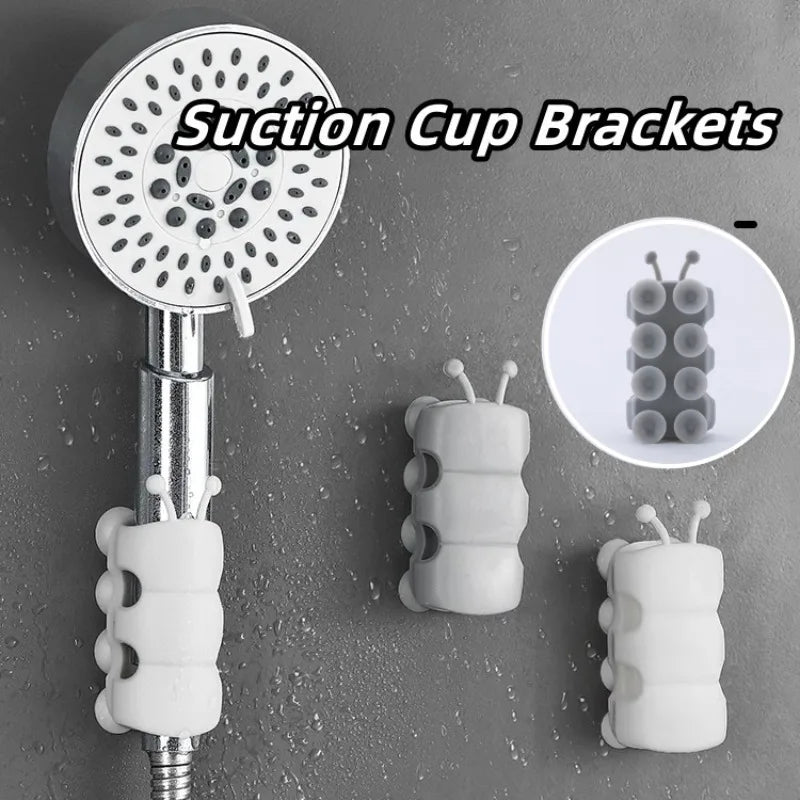 support douche silicone ventouse réglable bouteille brosses salle bain original couleur gris blanc