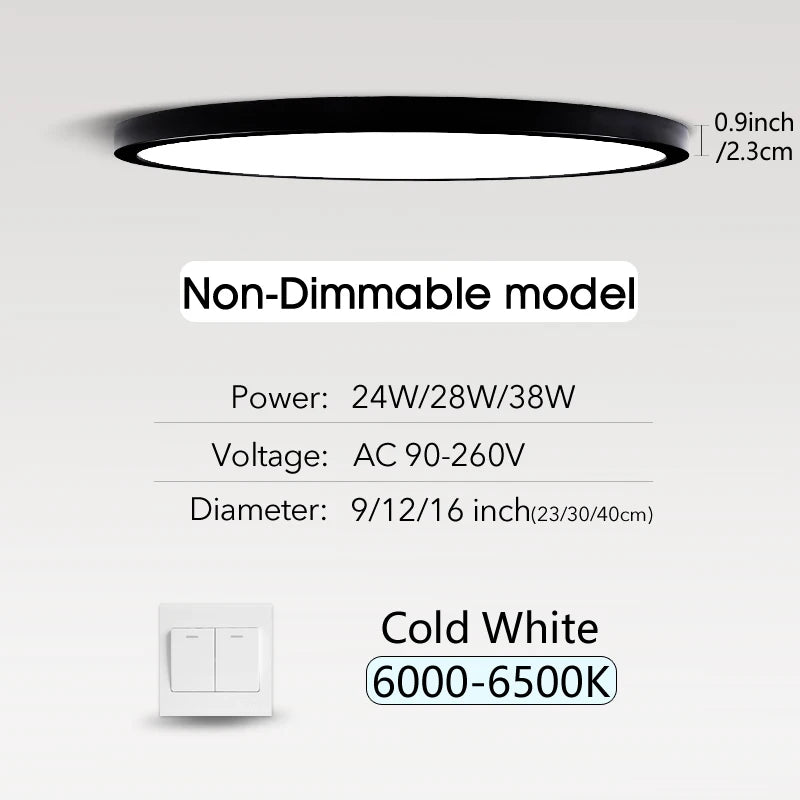 plafonnier led ultrafin moderne blanc noir 24w 28w 38w(touches)