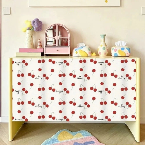 rideau cuisine moderne rayures rubans cerises coeurs blanc rouge bleuclair transparent opacité