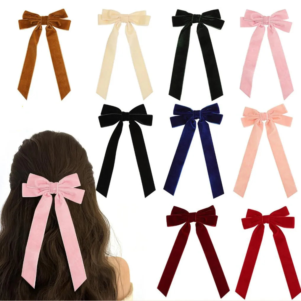 barrettes velours classiques cheveux clips métalliques noir marron rose pâle saphir bleu