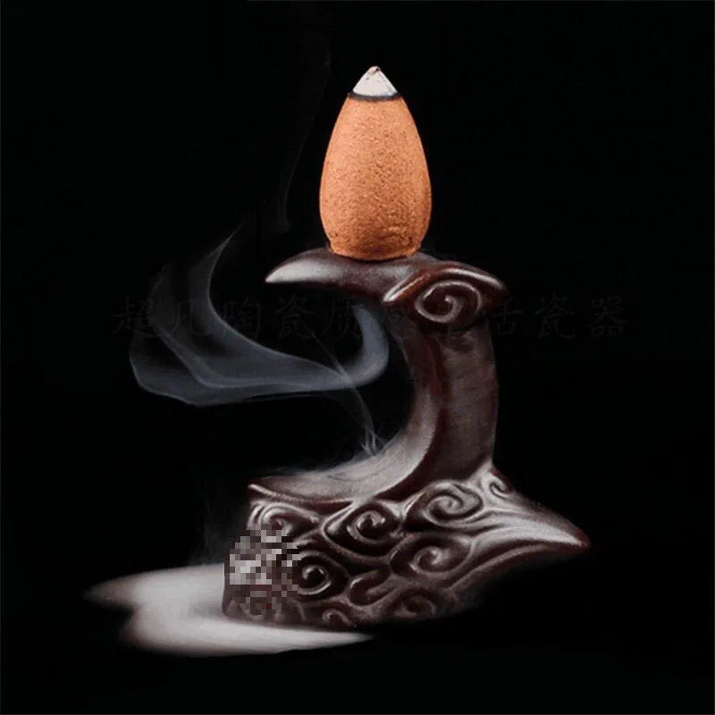 diffuseur d'encens poterie moderne motifs floraux noir gris beige