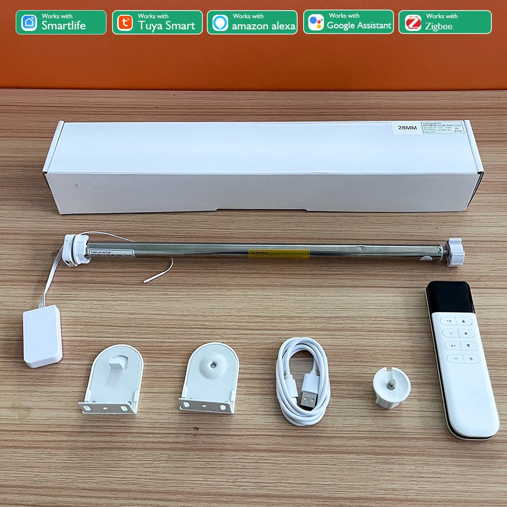 rideau motorisé argenté moderne clips rechargeable compatible google alexa tuya zigbee télécommande