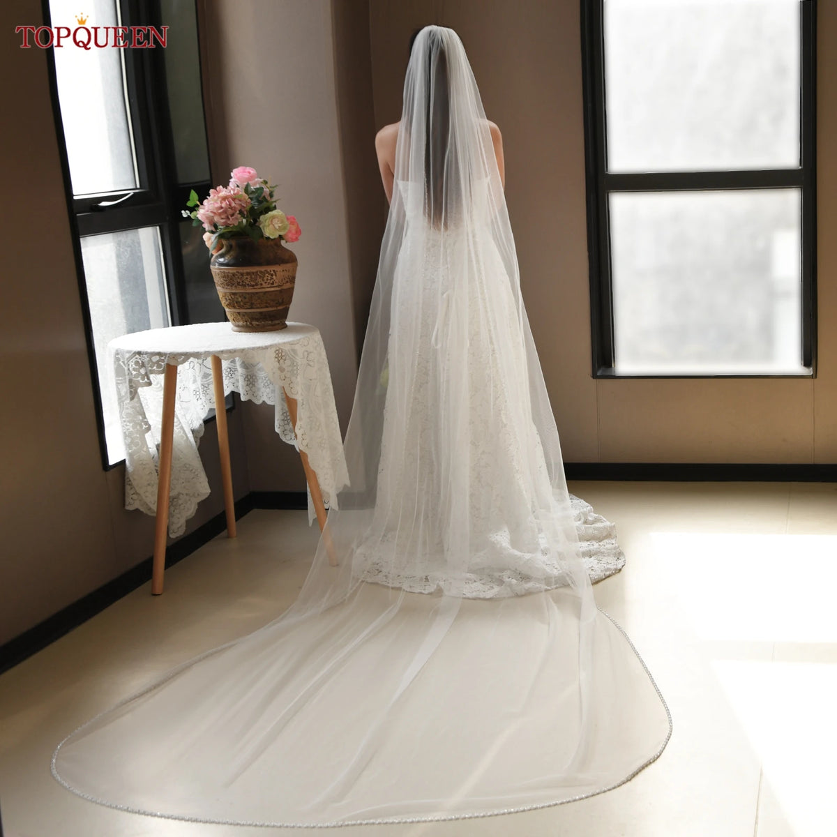 voile mariée blanc dentelle élégant cathédrale haute qualité personnalisable peigne fixé