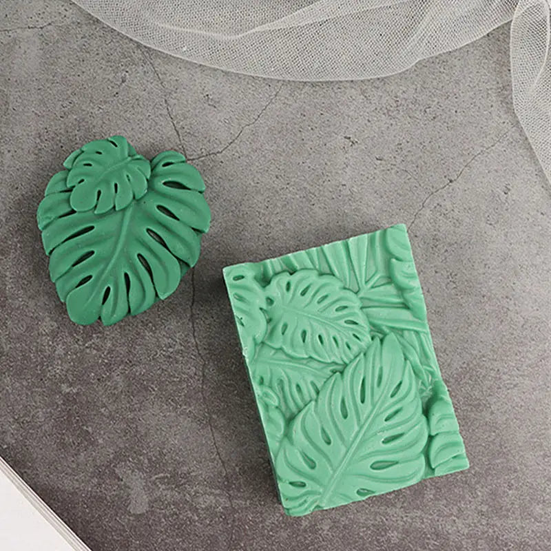 moule silicone feuille monstera savon bougie palmier tropical décoration bain artisanal botanique fini