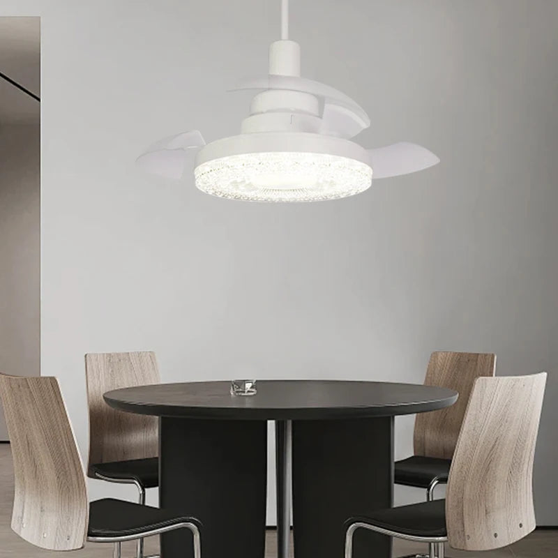 ventilateur blanc moderne led cristaux transparent télécommande chambre salle manger
