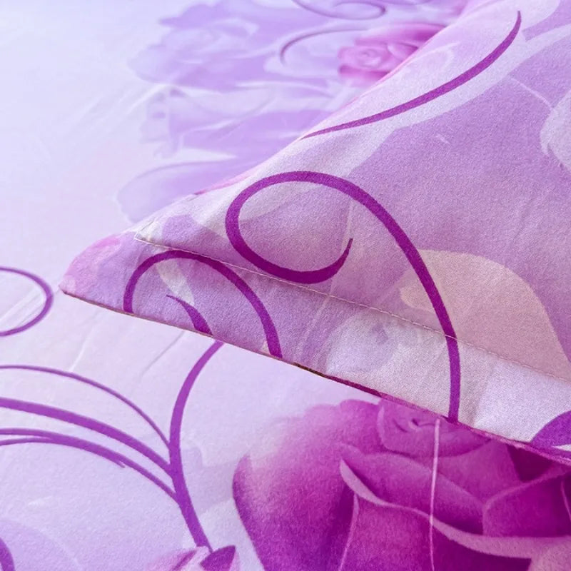 drap lit moderne violet blanc motifs roses floral taille 120x200 150x200 180x200 200x220 90x200