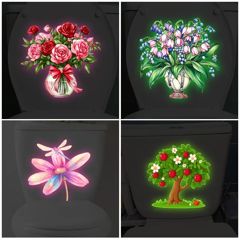 stickers decoratifs toilettes multicolores fleurs insectes adhésifs maison chambre salon
