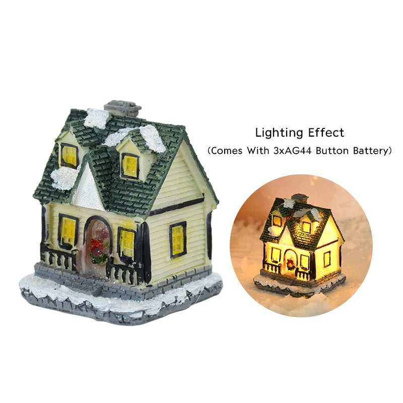 décorations noël miniatures maison bois naturel rustique vintage porte fenêtre led