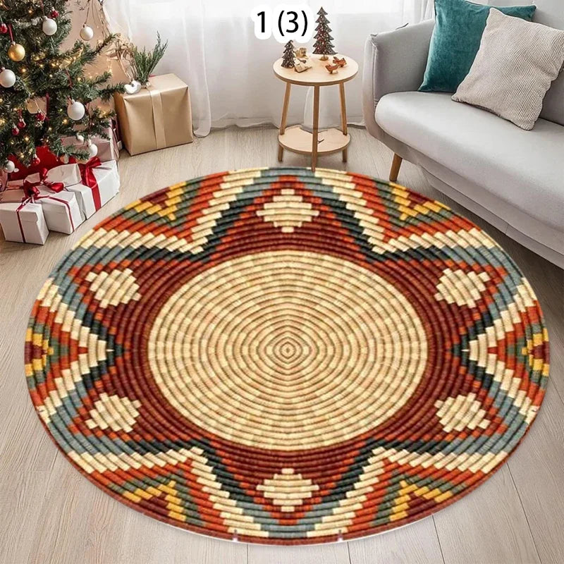 tapis rond moderne géométrique polyester adhésif 40x40cm 80x80cm 120x120cm salon chambre