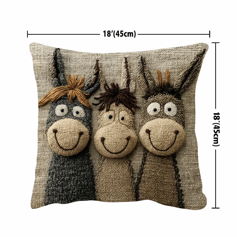 taies d'oreillers animaux souriants gris beige lit maison polyester rustique opacité non toxique fixations