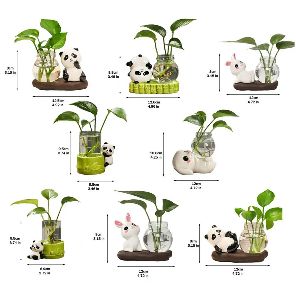 cache pot verre transparent base céramique panda lapin feuilles moderne intérieur blanc noir vert