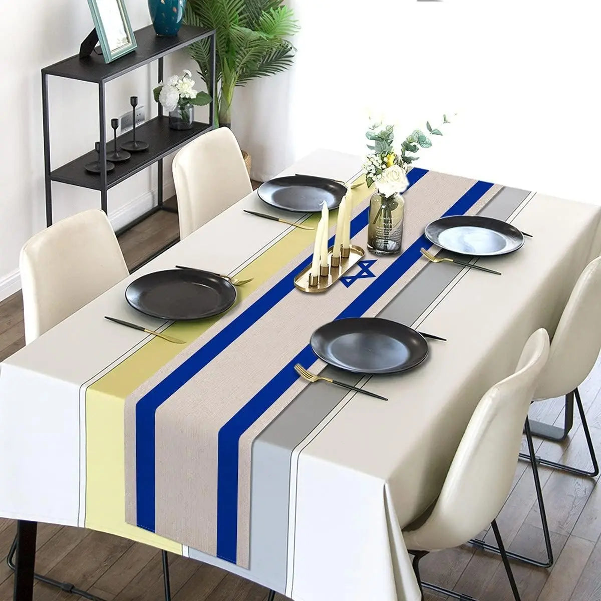nappe lin étoile david drapeau israël pâques table moderne stripes décor patriotique blanc bleu