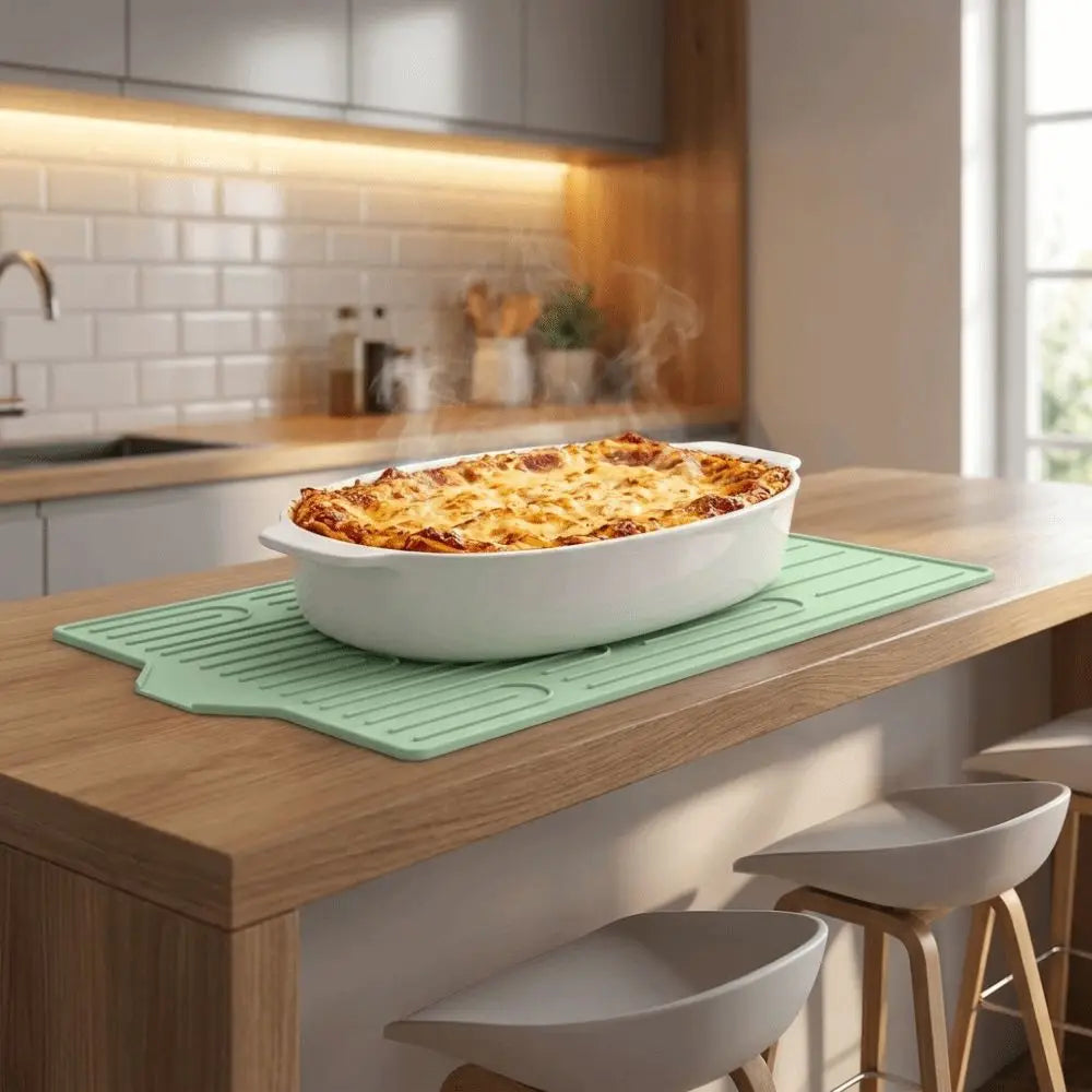 tapis cuisine orange gris vert rayures horizontales moderne antidérapant drainage évier silicone flexible