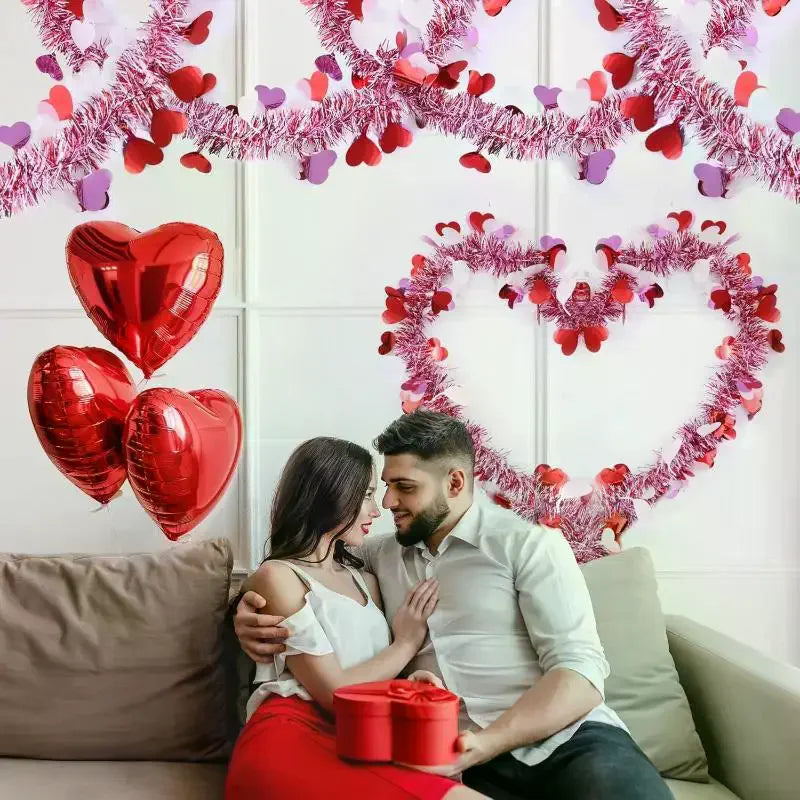guirlande tinsel rouge rose coeurs papillons decoration saint valentin intérieur extérieur mariage
