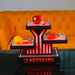 support fruits moderne plateau lumineux noir rouge rayures transparents leds rechargeables