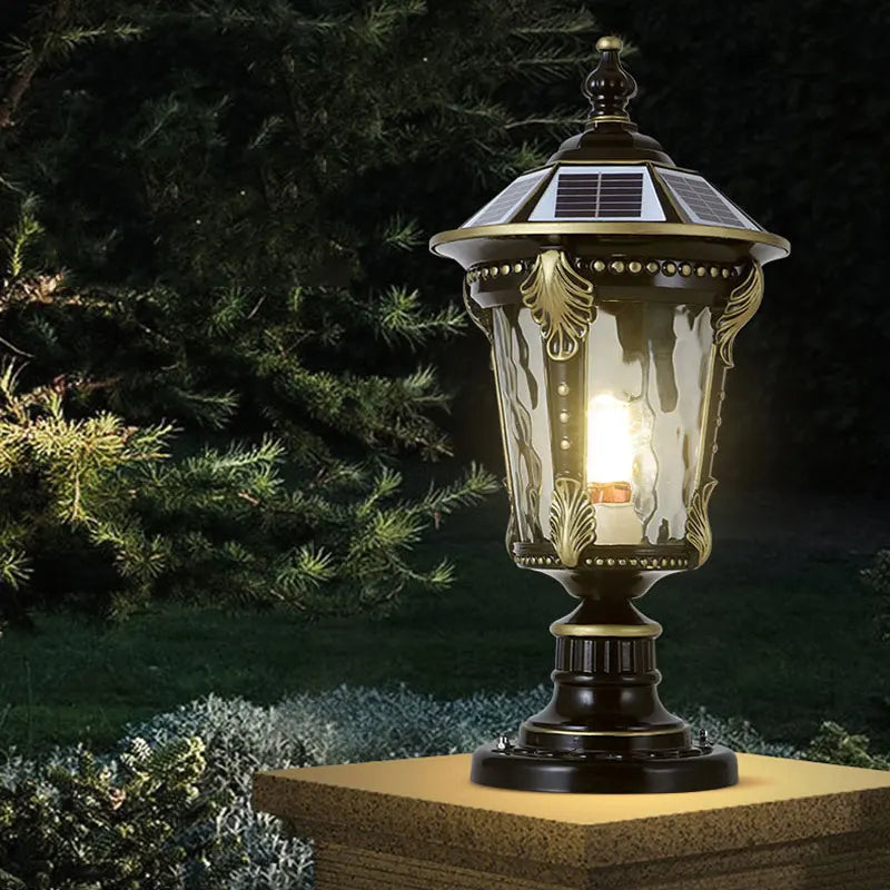 lampe solaire extérieure led bronze ornements dorés éclairage jardin classique économie energie ip55 aluminium