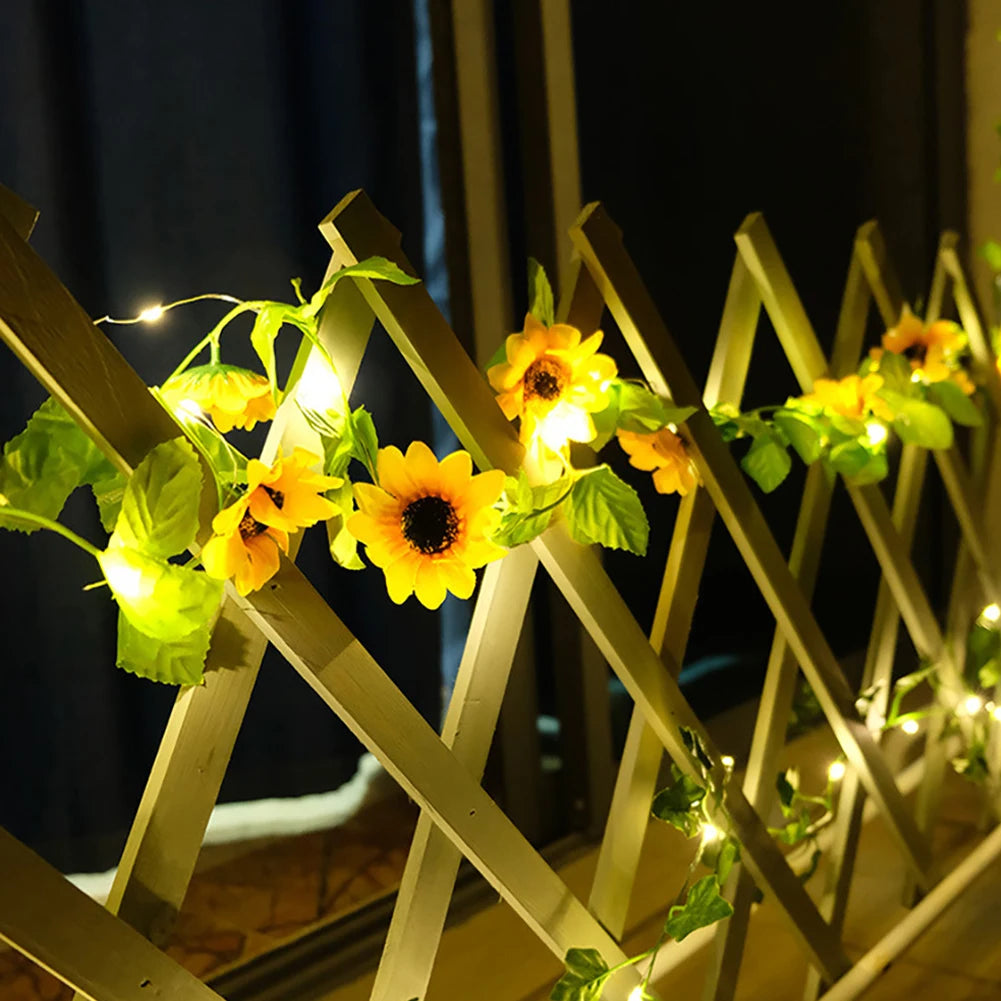 guirlande lumineuse jaune fleurs tournesol feuilles vertes adhésif moderne décoration noëlintérieur salon led 20lumieres