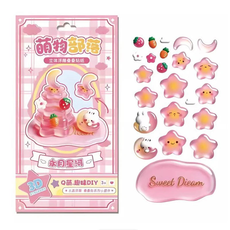 sticker 3d mignon dessin animé rose vert bleu blanc doré floral géométrique enfants classe