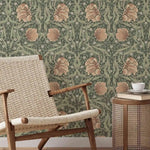 papier peint fleurs feuilles art nouveau vert beige auto adhésif résistant humidité