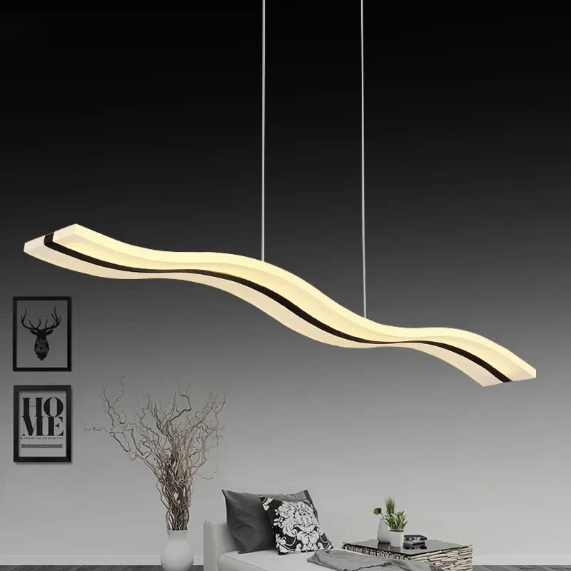 suspension lumineuse moderne led blanc noir ondulé chrome semi encastré télécommande tricolore