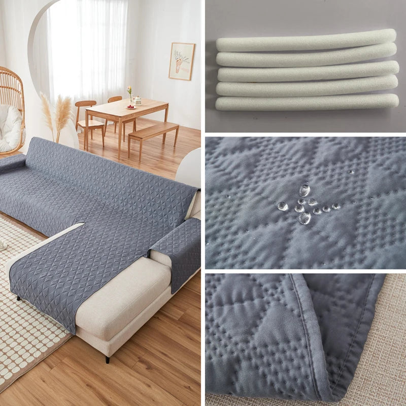 housse canapé angle tissu quilté oreillers salon moderne gris
